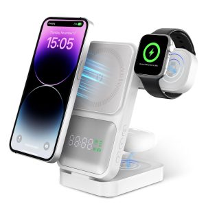 15W 4-in-1 Wireless Charger with Clock for Multi-Device Charging
