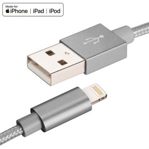 MFi Certified Grey Braided USB A to iOS 8 Pin Data Cable for Wholesale