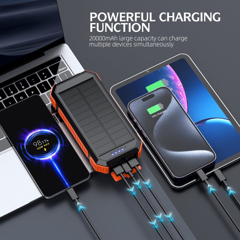 20000mAh solar power bank with an integrated solar panel