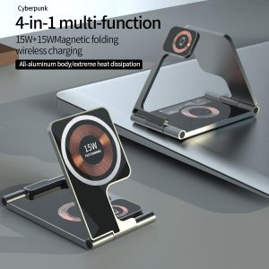 T25 Dual 15W Magnetic Folding Stand 4-in-1 Wireless Charger