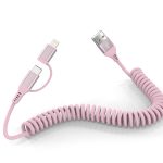 Pink Retractable 2 in 1 Lightning and USB C Cable for Apple-1