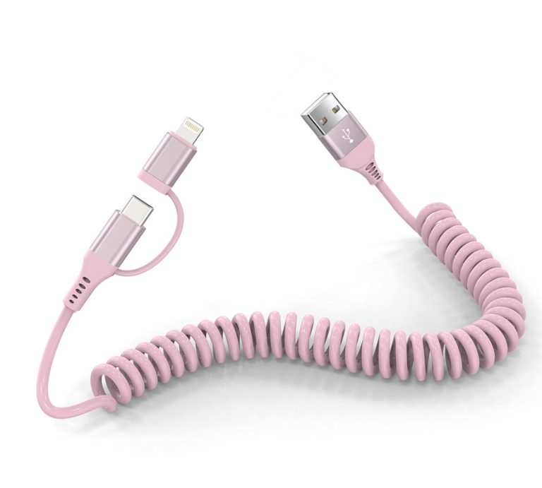Pink Retractable 2 in 1 Lightning and USB C Cable for Apple-1