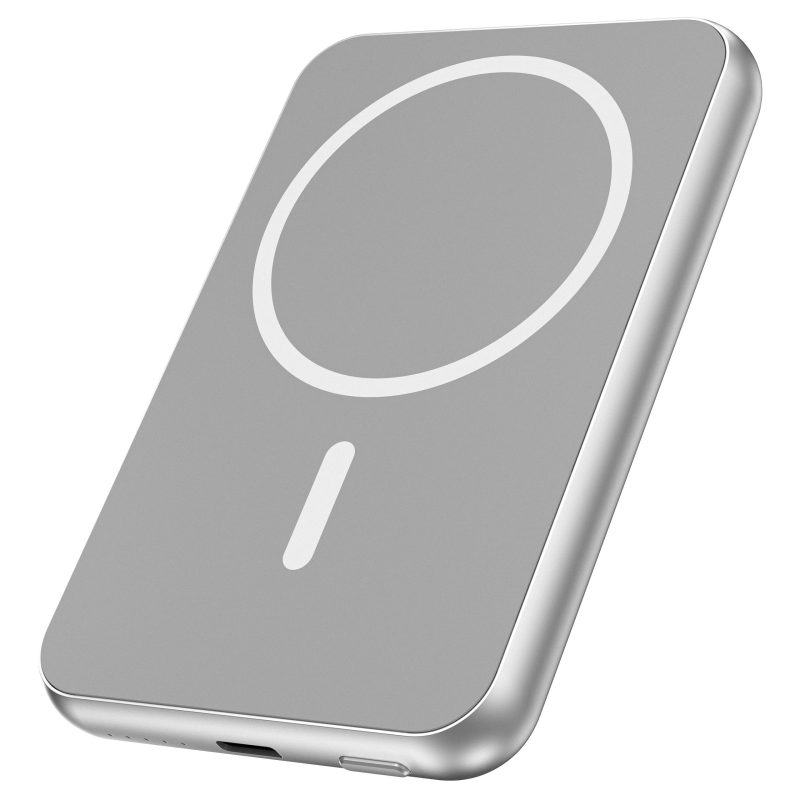 Wireless power bank aligned behind a compatible smartphone