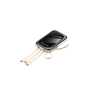 Slim 10000mAh Portable Power Bank with Built-in Cables