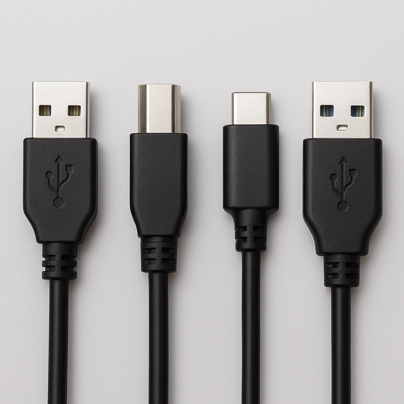 USB-A, USB-B, Micro-USB and USB-C cable connectors compared