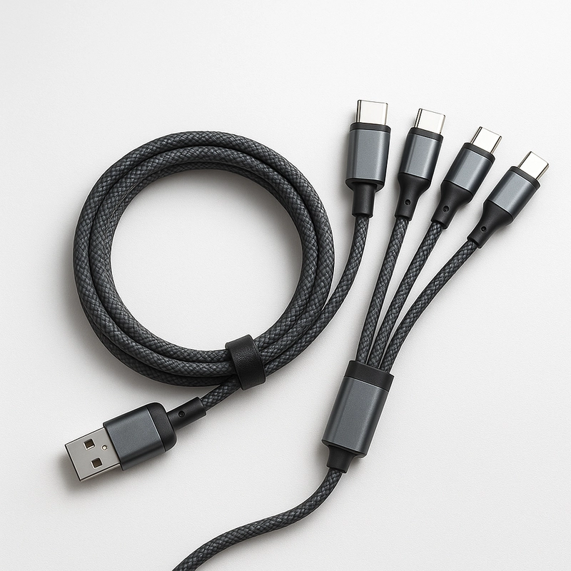 Four-in-one charging cable with multiple connector ends