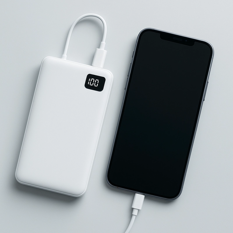 Compact power bank beside a phone for planning daily top-ups