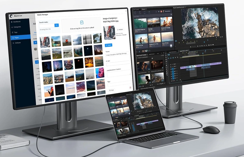 USB-C to DisplayPort cable connecting a computer to a monitor