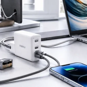 USB-C notebook charger charging a phone