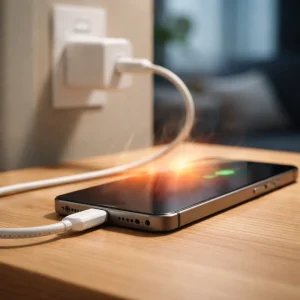 Phone charging in a ventilated place while temperature is monitored