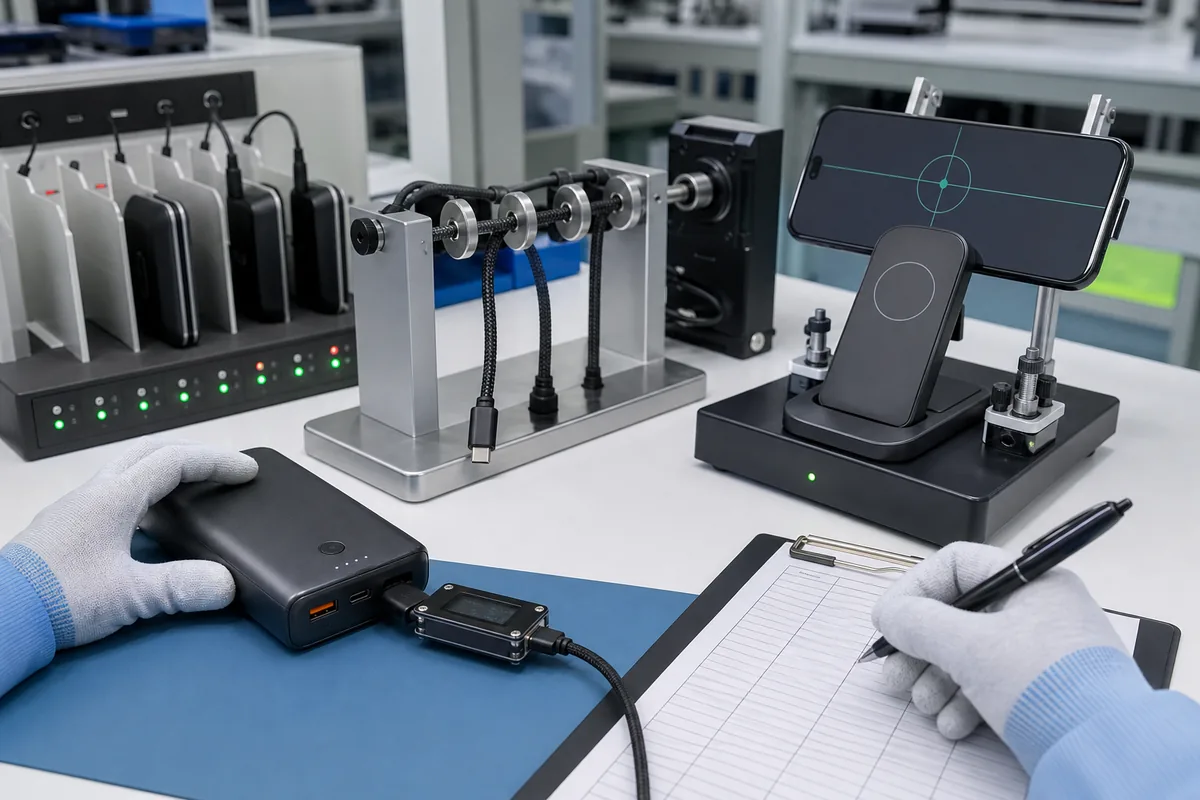 Charging accessories sample testing and quality control for power banks cables and wireless chargers