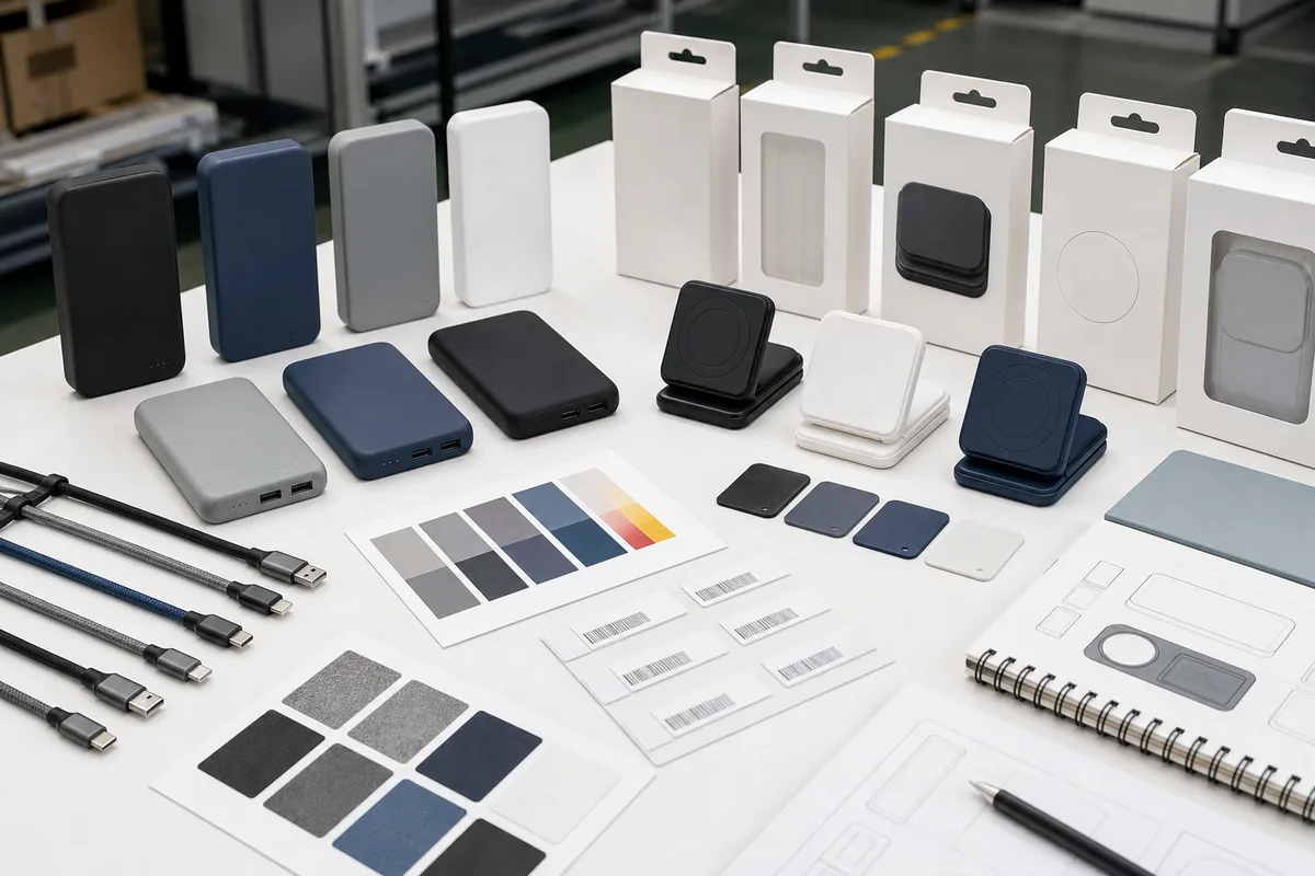 OEM ODM charging accessories customization options including power banks cables wireless chargers and packaging samples