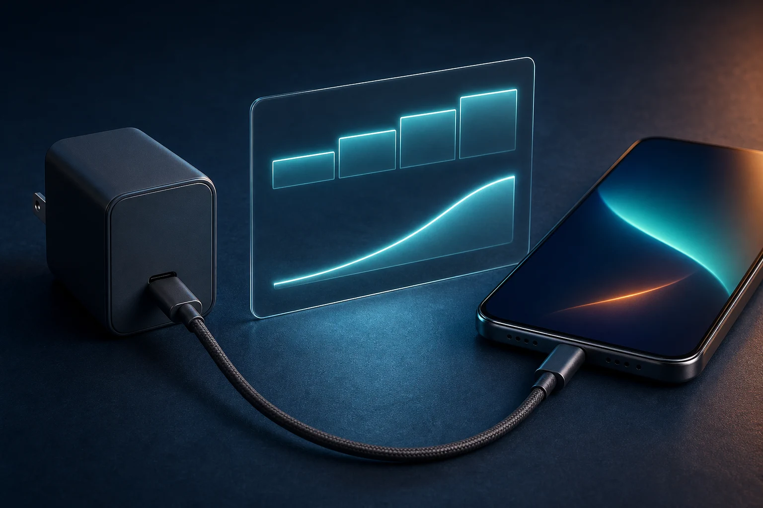 A USB-C charger and phone with fixed power steps and a smooth programmable adjustment curve