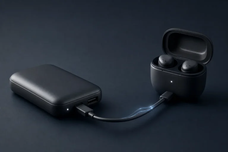 Generic power bank connected to a wireless earbud charging case