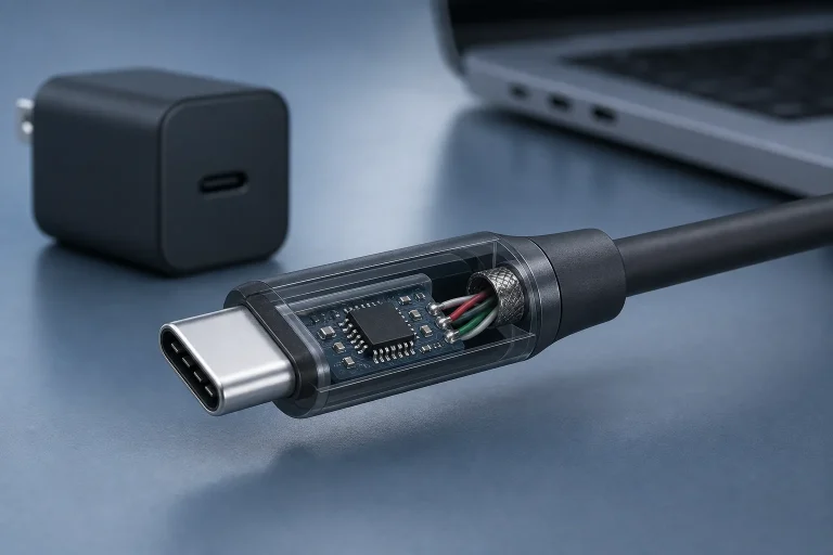 USB-C cable connector illustrating the location of an electronic cable identity component